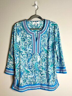 Jean-Pierre Klifa Alexandra Blue Mermaids Tunic Top UPF+ 50 Beach Vacation Sz XL